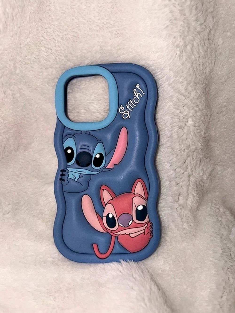 null Stitch Character Phone Case Blue Like New